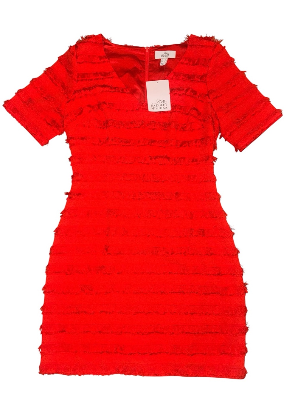 Belle Badgley Mischka Red Fringe Sheath Dress NWT Size 10